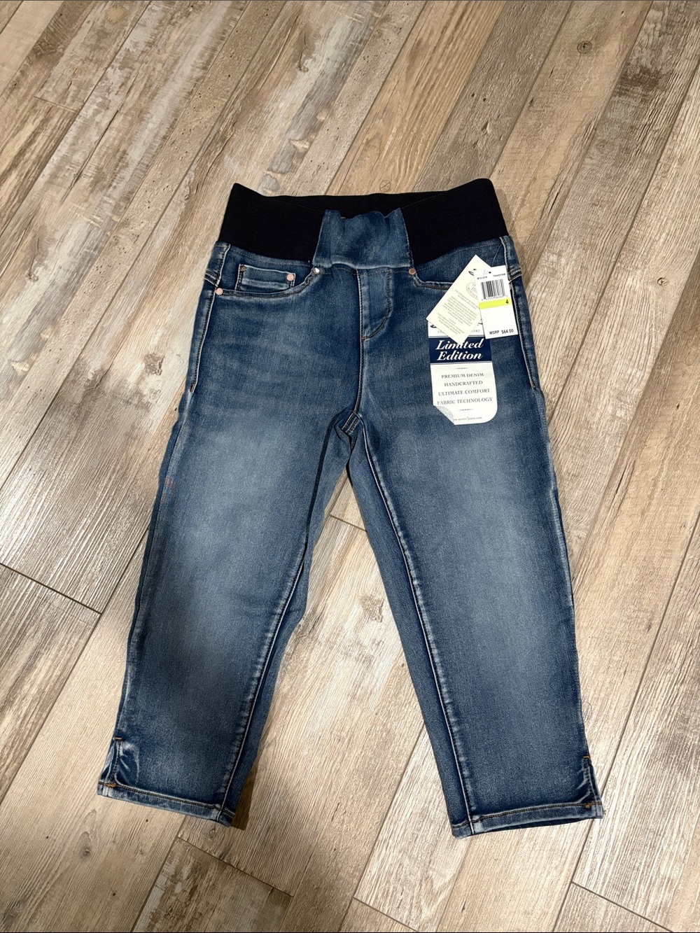 Seven7 Dark Blue Denim Capris with Black Pull-On Waistband